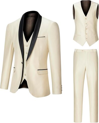 بدلة الرجال النحيفة ملائمة 3 قطع للرجال ، وزر واحد شال الصلب شال السترة السترة سترة in Kuwait