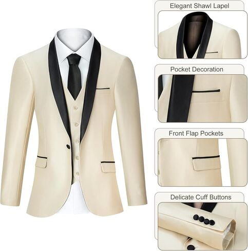 بدلة الرجال النحيفة ملائمة 3 قطع للرجال ، وزر واحد شال الصلب شال السترة السترة سترة in Kuwait