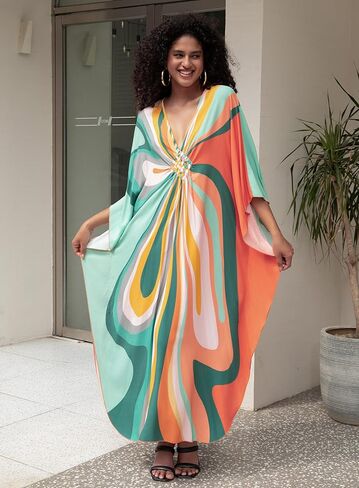 Kaftan Dress for Women,2025 Plus Size Hawaiian Batwing Sleeve Beach Cover Up Summer Swimsuit Dresses in Saudi Arabia
