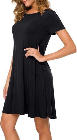 POPYOUNG 2025 Women's Summer Casual T-Shirt Dresses Crew Neck Beach Cover Up Sun Dress in Kuwait