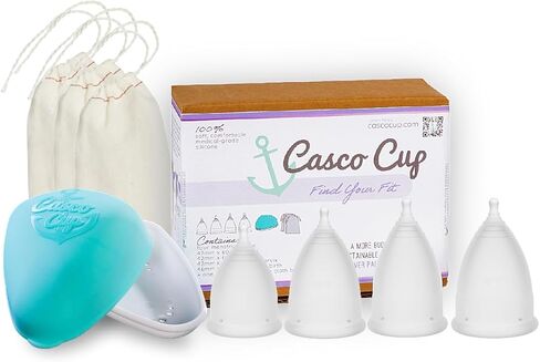 Casco Menstrual Cup & Case - Medical Grade Silicone Period Cup Made in Maine USA, Reusable Menstrual Cup. (4 Reusable Cups - Find Your Fit) in Kuwait