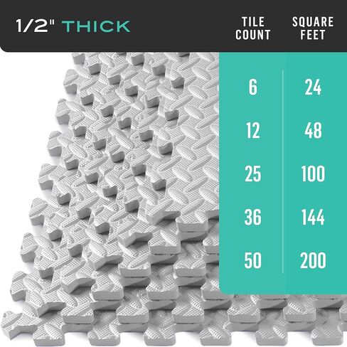 سجادة اللياقة البدنية والتمرين الشخصية من فيلوتاس، مطلية بالألماس، متينة وتوفر دعمًا مضادًا للإجهاد، 24 × 24 × 1/2 بوصة، أسود، 24 قدم مربع (6 بلاط) in Kuwait