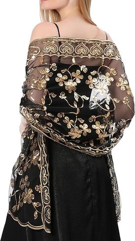 Shawls and Wraps for Evening Dresses,Women Formal 1920s Sequin Flower Sheer Shawls and Wraps for Wedding- in Saudi Arabia