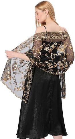 Shawls and Wraps for Evening Dresses,Women Formal 1920s Sequin Flower Sheer Shawls and Wraps for Wedding- in Saudi Arabia