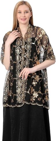 Shawls and Wraps for Evening Dresses,Women Formal 1920s Sequin Flower Sheer Shawls and Wraps for Wedding- in Saudi Arabia