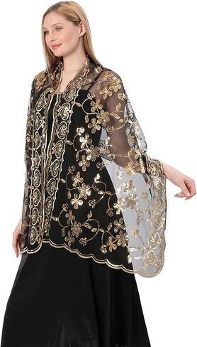 Shawls and Wraps for Evening Dresses,Women Formal 1920s Sequin Flower Sheer Shawls and Wraps for Wedding- in Saudi Arabia