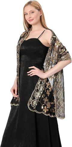 Shawls and Wraps for Evening Dresses,Women Formal 1920s Sequin Flower Sheer Shawls and Wraps for Wedding- in Saudi Arabia