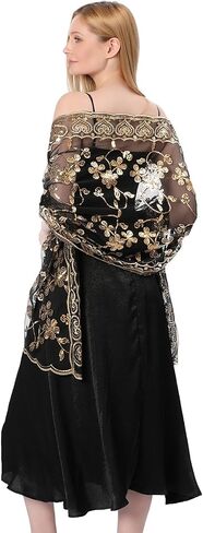 Shawls and Wraps for Evening Dresses,Women Formal 1920s Sequin Flower Sheer Shawls and Wraps for Wedding- in Saudi Arabia