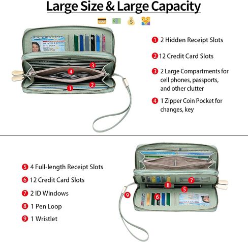 GAEKEAO Wallet for Women Clutch Leather RFID Blocking Wristlet Purse Zip Around Wallets Large Capacity Credit Card Holder in Saudi Arabia