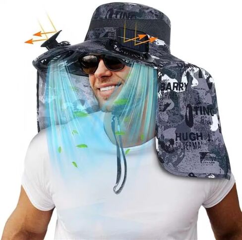 Fishing Hat with 2 Fan Wide Brim Sun Outdoor Hat USB Charging and Solar Powered Fishing Cowboy Hats for Summer Men Women UV Protection Beach Travel Garden Hiking Camping Sports Dark Gray in Saudi Arabia