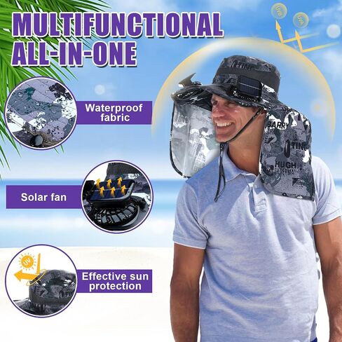 Fishing Hat with 2 Fan Wide Brim Sun Outdoor Hat USB Charging and Solar Powered Fishing Cowboy Hats for Summer Men Women UV Protection Beach Travel Garden Hiking Camping Sports Dark Gray in Saudi Arabia