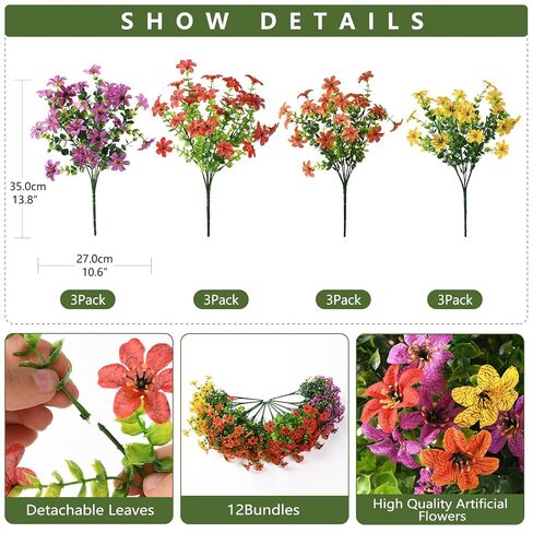 Artificial Flowers for Outdoors Fake Outdoor Plants, 12 Bundle Faux Silk Daisy Flower for Spring Summer Decoration, Look Real UV Resistant for Outside Front Porch Patio Window Balcony Home in Kuwait