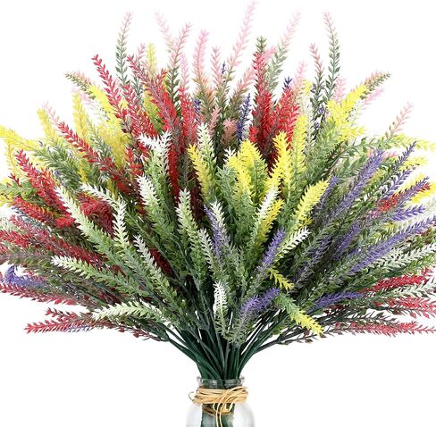 15 Bundles Artificial Lavender Outdoor Flowers Fake Plastic Purple Flower Outside UV Resistant for Home Kitchen Wedding Indoor Outdoor Decor in Saudi Arabia
