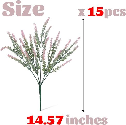 15 Bundles Artificial Lavender Outdoor Flowers Fake Plastic Purple Flower Outside UV Resistant for Home Kitchen Wedding Indoor Outdoor Decor in Saudi Arabia