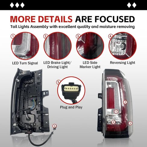LED Tail Light Assembly Compatible with GMC Yukon/Yukon XL 2015-2020 Left Driver Side Taillight Brake Turn Signal Back Up Lens Replaces GM2800268 84536242 23380459 in Saudi Arabia
