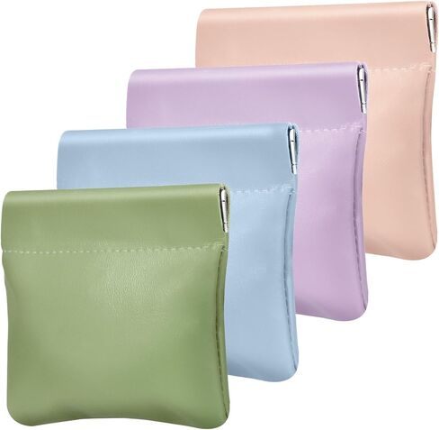 ISKYBOB 4Pcs Mini Squeeze Coin Purse, Pouchic Leather Change Purse, Small Coin Purse for Women Car Change Money Bag Travel Wallet Cash Organizer Pouch, Spring in Saudi Arabia