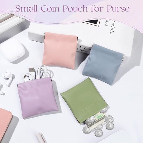 ISKYBOB 4Pcs Mini Squeeze Coin Purse, Pouchic Leather Change Purse, Small Coin Purse for Women Car Change Money Bag Travel Wallet Cash Organizer Pouch, Spring in Saudi Arabia