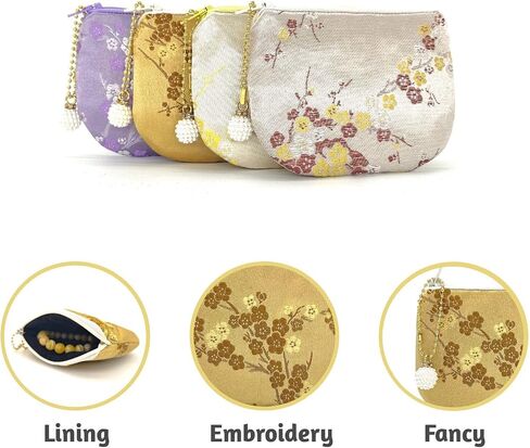 Handmade Women Coin Purse Brocade Rosary Bag Silk Jewelry Pouch Zipper Wallet - Turquoise in Kuwait