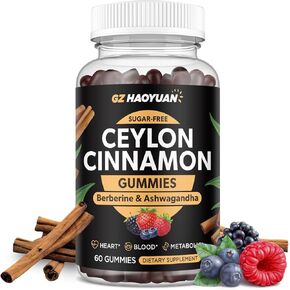 Ceylon Cinnamon Gummies (2,000mg) - Cinnamon Supplements for Men & Women, Cinnamon Bark & Chromium for Energy, Heart & Metabolism - Ceylon Cinnamon Complex Gummies for Adults- Sugar Free, 60 ct