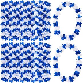 Juntbrushs 24 Pack وطني Leis Red White و Blue Flower Leis ، 4 يوليو أكاليلز هاواي Luau زهرة قلادات كبيرة في الرابع من يوليو ، يوم الذكرى ، ديكورات يوم الاستقلال.