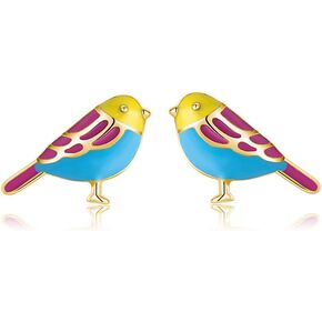 SLUYNZ Sterling Silver Little Bird Earrings Stud for Women Teens Colorful Small Bird Stud Earrings Small Pet Animal Earrings Enamel Stud Earrings