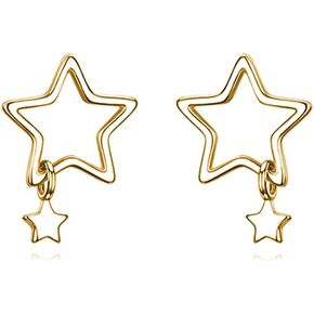 Reffeer Solid 925 Sterling Silver Star Stud Earrings for Women Teens Star Post Stud Earrings Drops
