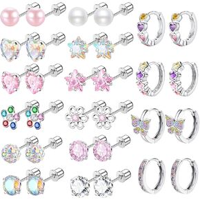 NEWITIN 16 Pairs Small Stud Earrings for Girls Hypoallergenic Earring Colorful Cute Studs Surgical Stainless Earring Tiny Stud Cartilage Earrings for Women Girls