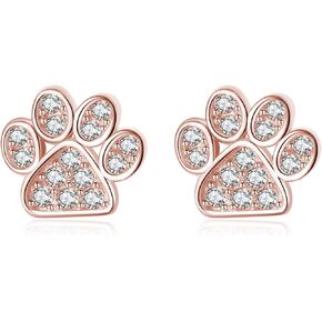 SLUYNZ Sterling Silver Dog Cat Paw Earrings Studs for Women Teens CZ Small Print Earrings Cute Paw Earrings Stud