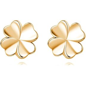 Reffeer Solid 925 Sterling Silver Clover Leaf Stud Earrings for Women Teens Small Clover Stud Earrings Shamrock Earrings Spring