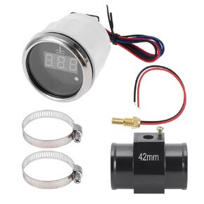 1.26" Universal Digital Water Temperature Gauge Kit with Black Joint Pipe Radiator Sensor Adaptor 100-300F - DC 12V Automotive LED Display