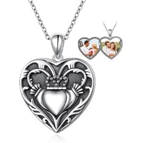 925 Sterling Silver Moonstone Stone Pistical/على شكل قلب قلادات مدجنة كلاسيكية للنساء رسم زهرة/الأيرلندية Claddagh مربع المجوهرات الحاضر عيد ميلاد عيد الميلاد عيد الميلاد