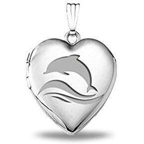 Picturesongold.com Sterling Silver Dolphin Locket - 3/4 بوصة × 3/4 بوصة في الفضة الاسترليني مع النقش