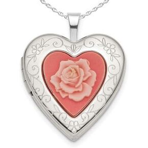 Picturesongold.com Sterling Silver Rose Cameo Heart Lough