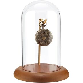 PH PandaHall Pocket Watch Glass Display Dome with Hook 5.7"x4" Watch Display Jar Decorative Watch Case with Wood Base Plants Dome Showcase for Father's Day Pocket Watches Medals Collectibles Ornament