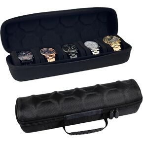 Watch Travel Case for Men Women, 3 Slots Watches Roll Cases Storage Organizer for Travelling, Portable Zipper Closure Watch Box with Handle for Wrist Watches -Black, 3 Slots, 1 Pcs