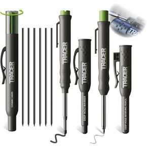 Tracer Complete Deep Hole Marking Kit - (including Double-Tipped Deep Hole Permanent Marker, Deep Hole Construction Pencil, 6x Replacement Lead Dispenser Site Holster)