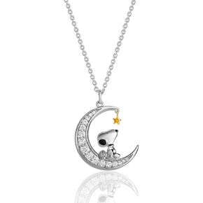 الفول السوداني النسائية Snoopy Moon Cubic Zirconia Necklace 18 "-18K صفراء فلاش مطلي بالملل - ترخيص رسمي