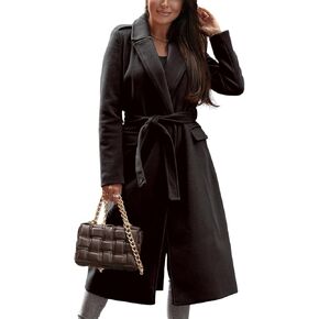 IDEALSANXUN Womens Long Wool Coats Fall Winter Open Front Trench Coat Peacoat with Self Belt
