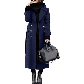 chouyatou Women's Winter Double Breasted Wool Coat Business Casual Long Winter Pea Coat with Belt