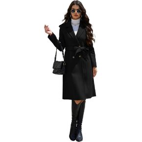 Wool Blend Wrap Coat Women’s Superior 70 ٪ معطف صوف ، معطف صوف طويل أنيق مع حزام in Kuwait