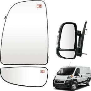 Driver Left Side Upper and Lower Short Arm Convex Heated Mirror Glass with Rear Holder for Ram Promaster 1500 2500 3500 2014-2021 for CH1320376 68413478AA in Kuwait