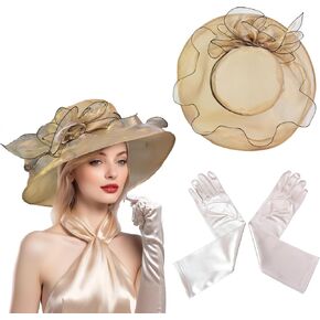 Derby Fascinator Hats for Women, Wide Brim Tea Party Organza Sun Hats for Wedding & Cocktail Party