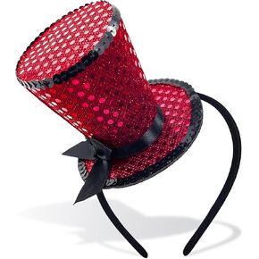 Red Mini Top Hat Headband Fascinator Tea Party Headpiece for Women Lady Gril 1920s Gatsby Party Costume Accessory