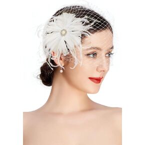 Coucoland Fascinators Hats for Women - Feather Fascinator Hair Clip مع حجاب شاي الحجاب القابل للانفصال قبعة الزفاف الحجاب الزفاف