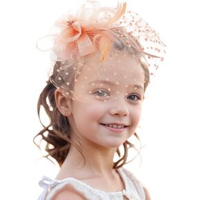 Girls Tea Party Hat - Mini Pink Derby 2025 Feather Mesh Fascinators with Hair Clip, Kentucky 1920s 50s Victoria Headwear for Lady Women Girl Cocktail Costume Church Holiday Party Dress Up