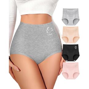 Women's Cotton High Waisted Underwear Tummy Control Panties Full Coverage Soft Postpartum Stretch 4 Pack Briefs