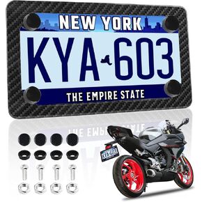 Motorcycle License Plate Frame Stainless Steel,Personalized Carbon Fiber License Plate Frame as Car Decor,Motorcycle License Plate Holder with License Plate Screws Motorcycle Accessories