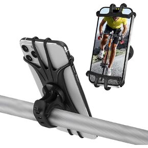 Bike Phone Holder, 360° Rotation Adjustable Bicycle Mobile Phone Mount with Adjustable Strap, Non-Slip Silicone Cellphone Holder for Bikes Motorcycles, Bike Accessories (Black)