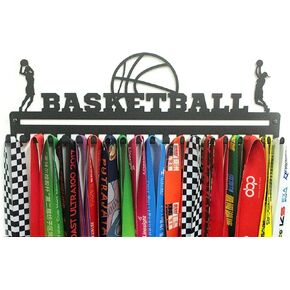 Unique Metal Wall Mount 'Soccer' Sports Medal Hanger, Lanyard Ribbon Display Holder Rack with Hooks, Simple Install, Great Gift for Kids (Boy) - Black in Kuwait