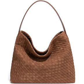 Slouchy Suede Woven Hobo Bags Women Trendy Suede Purse Crossbody Crescent Shoulder Satchel Bag Top Handle Tote Handbag